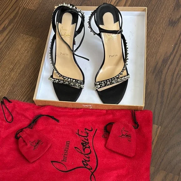 Christian Louboutin Black Studded Women's Sandals - Picture 1 of 12